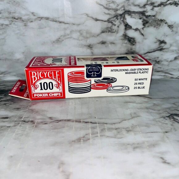 New in Box | Bicycle | 100 Poker Chips | White/Red/Blue | Interlocking | Plastic - Picture 3 of 5